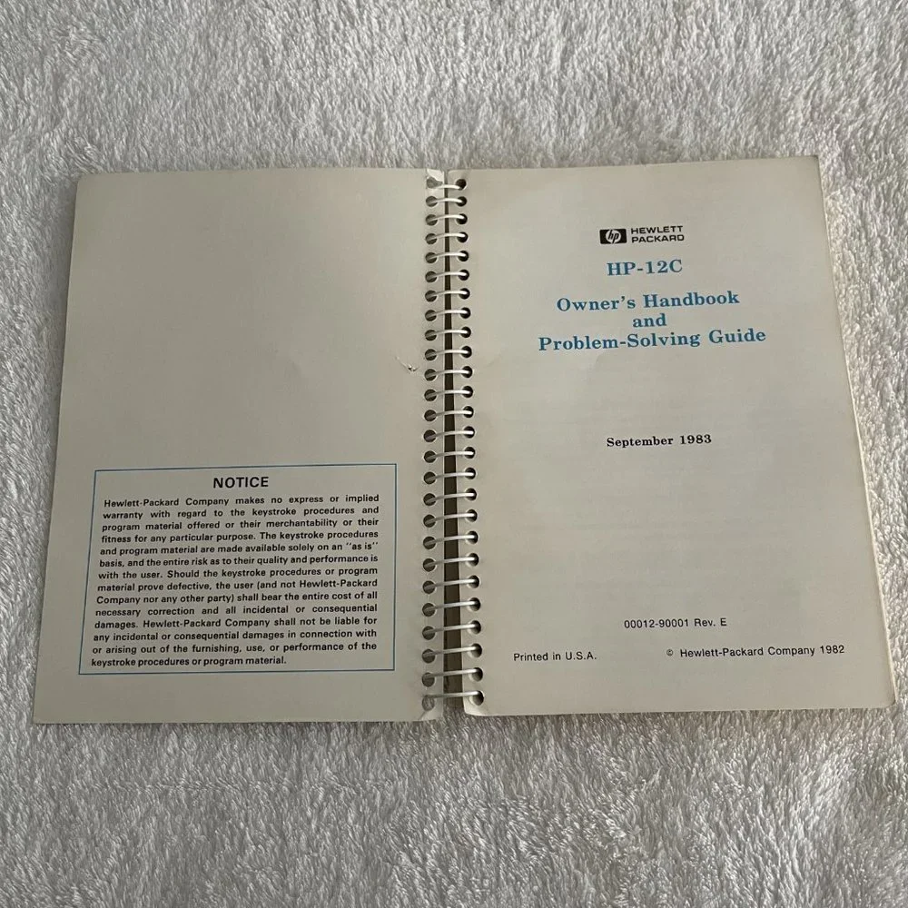Vintage HP-12C Gold Financial Calculator w/ 1983 Manual & Leather Slipca…